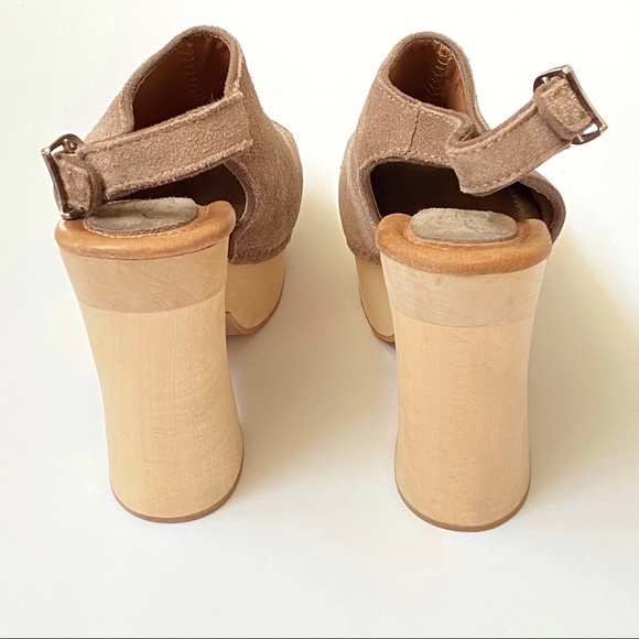 Free People Jeffrey Campbell sweet Jane taupe tan suede wood platform clog heels - Picture 7 of 13